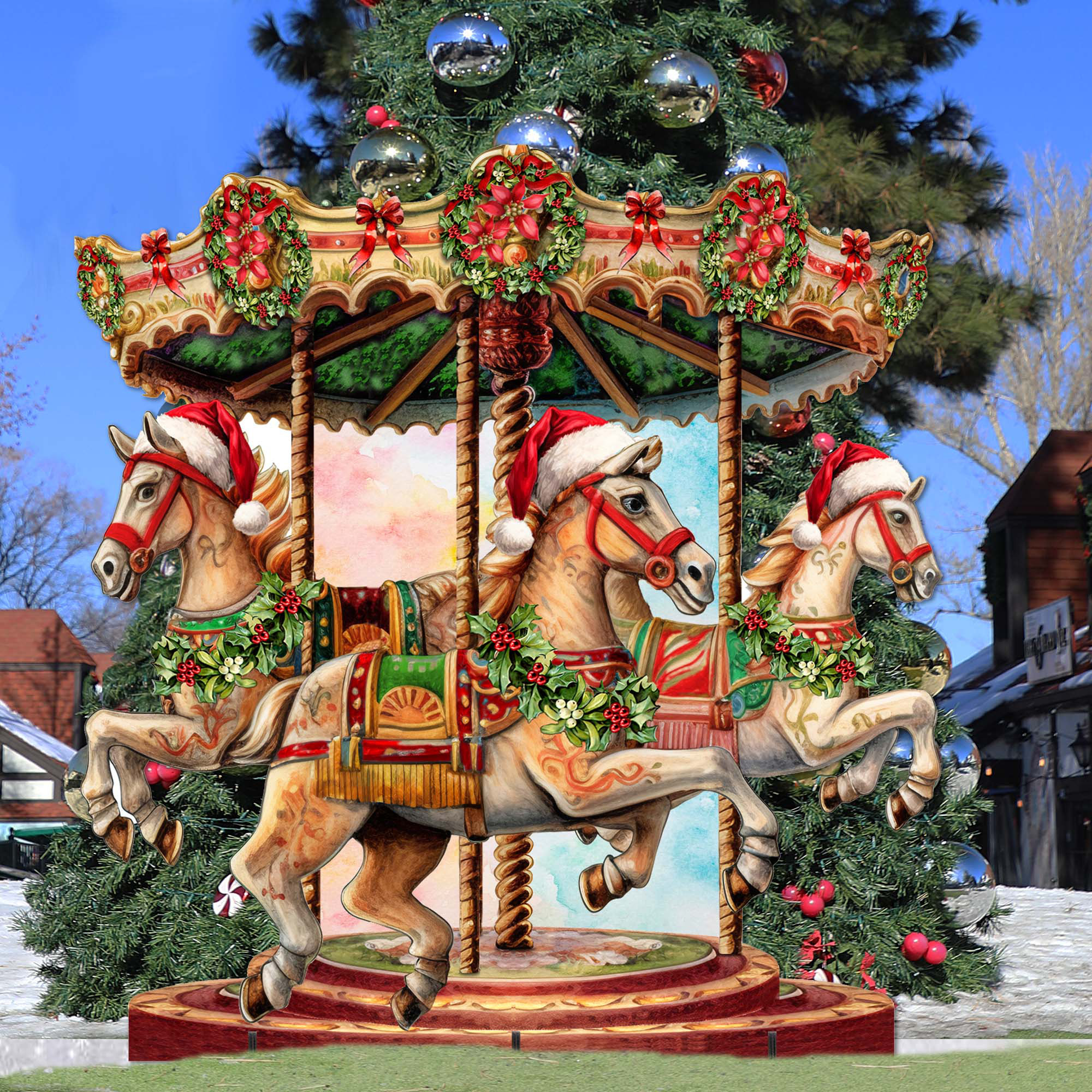 Designocracy Christmas Carousel Figurine | Wayfair